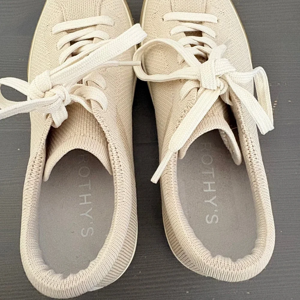 Rothy's Sneakers The Lace Up Size 6 Light Beige Knit Sustainable Biscuit